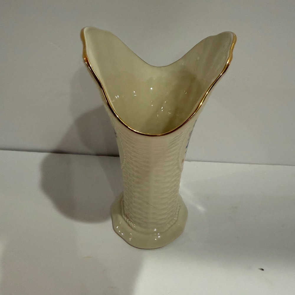 Lenox Springtime Bouquet Ivory China Basketweave Floral Fan Vase Gold Trim USA - Picture 4 of 9